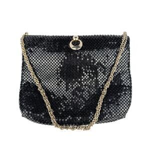 Vintage Whiting & Davis Black Gold Metal Mesh Glam Chain Metal Frame Clutch‎